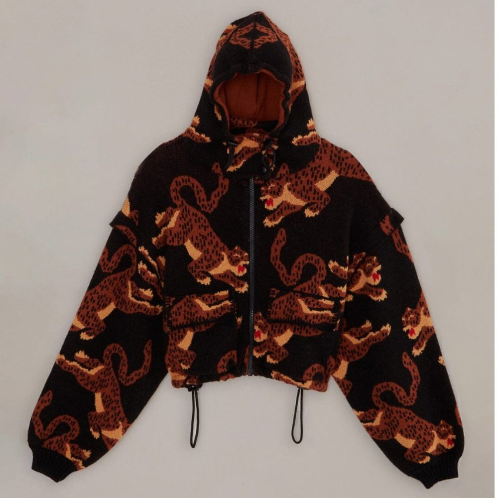 Farm Rio NWT Black Leopards Knit Jacket Medium